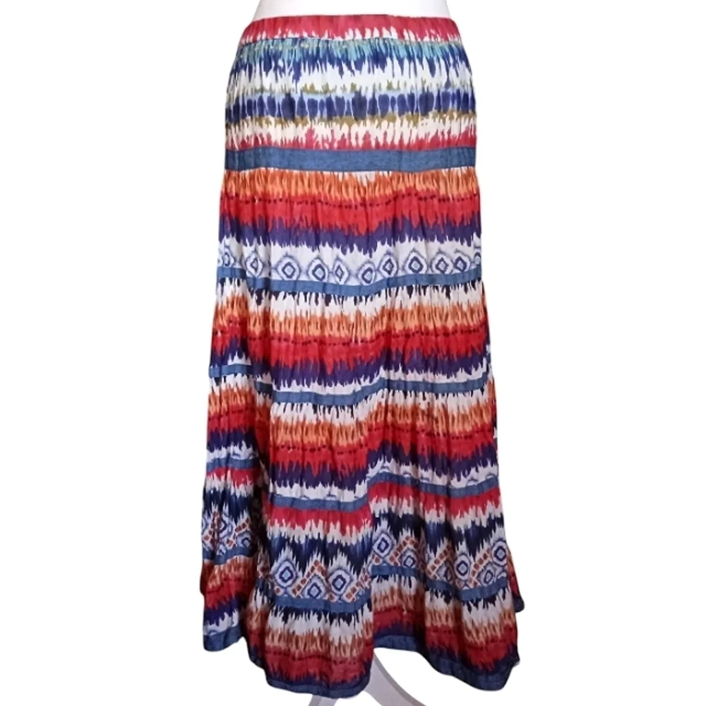 Life Style Women's 100% Cotton Tye Dye Boho Maxi Skirt Size Petite Medium
